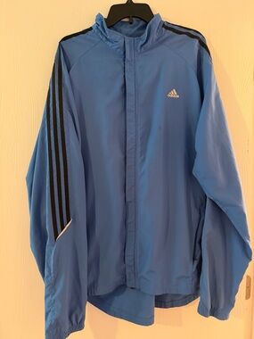adidas Blue Windbreaker Jacket with Black Stripes